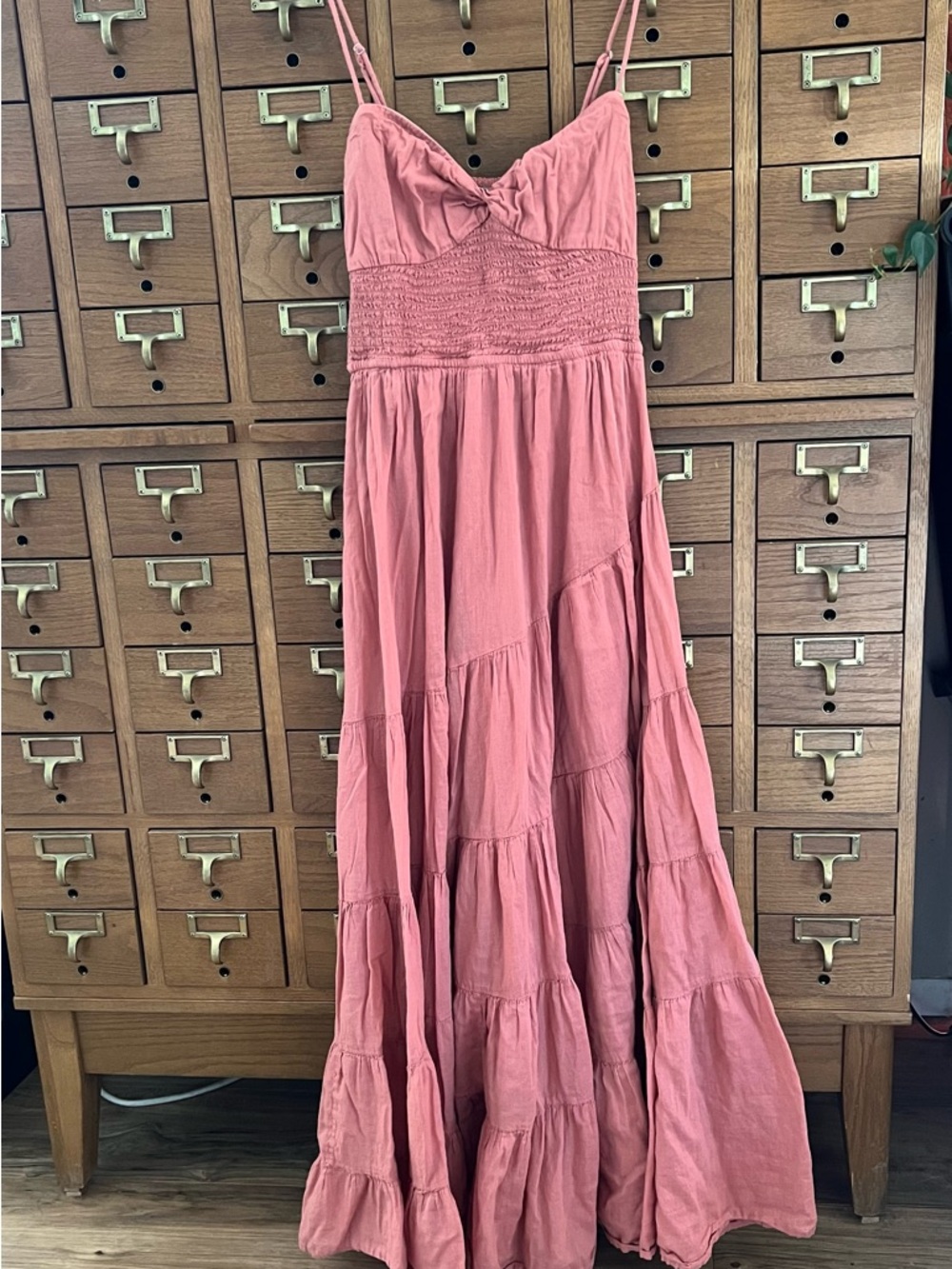 Free People Dusty Rose Tiered Maxi Dress Size Small with Smocked Bodice